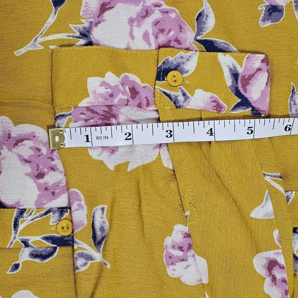 Umgee Top Yellow Pink Floral Drape Crossover Twist Hem Blouse Top Button Front